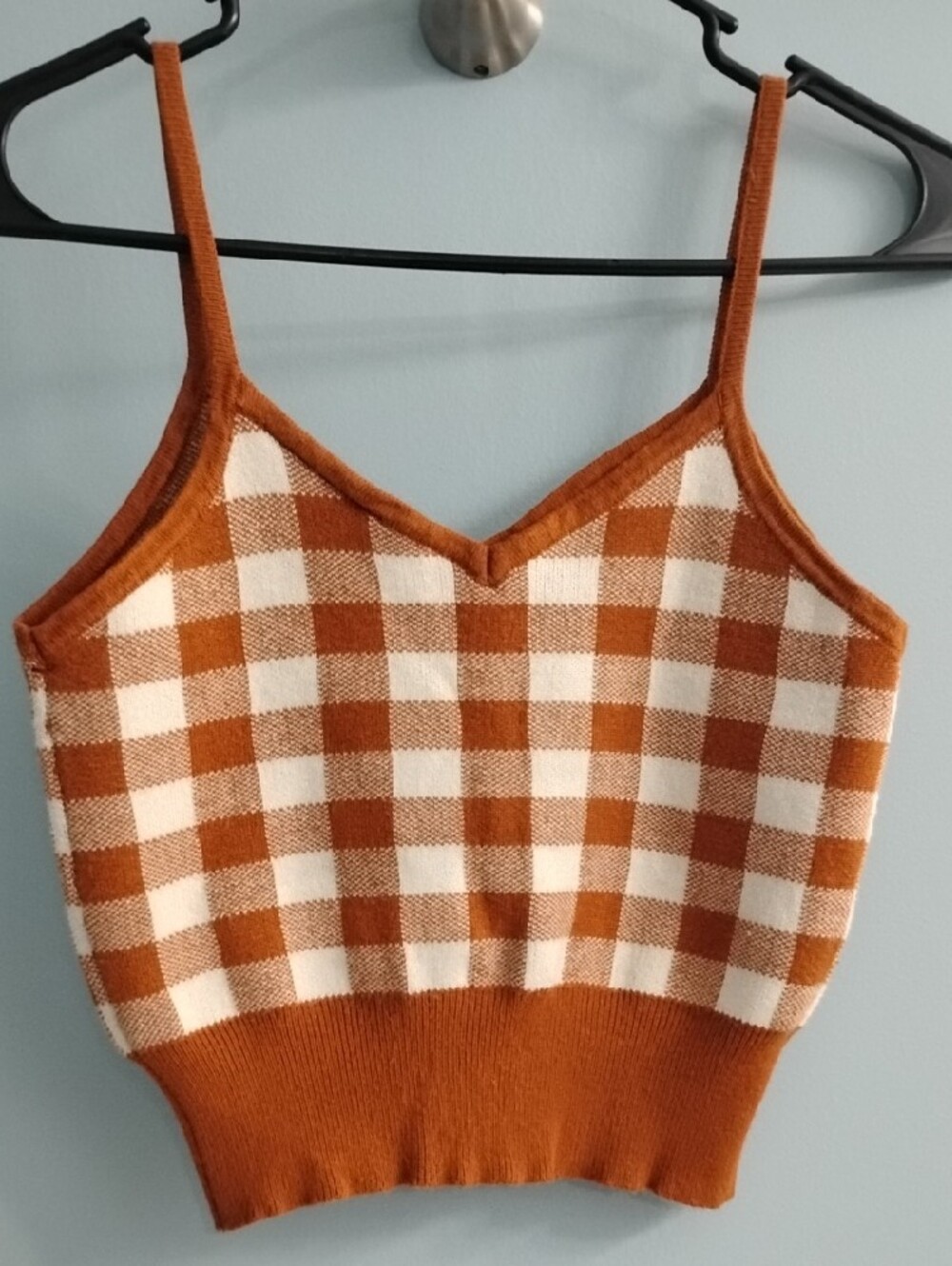 Runway Gingham Knit Cami in Rust and Cream Size Medium - Picture 4 of 4